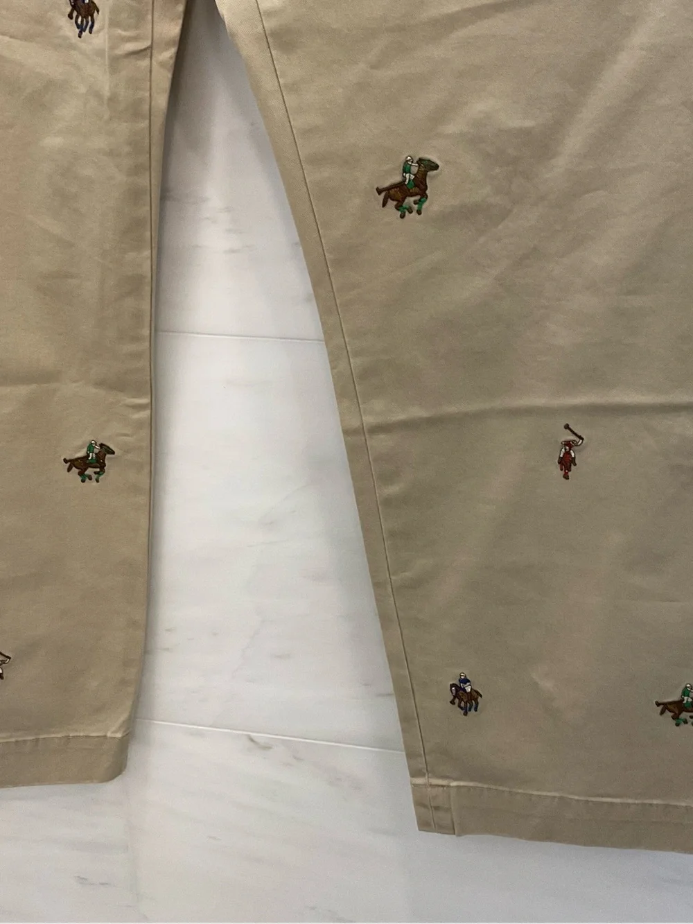 POLO Ralph Lauren Tan ALL OVER PLAYER Stretch Straight Fit Pants size 38-30 T76